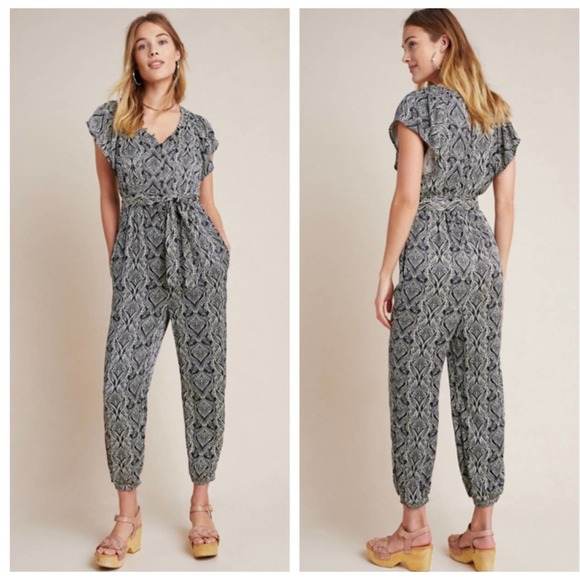 Anthropologie Black and Gray Patterned Jumpsuit - Picture 1 of 9